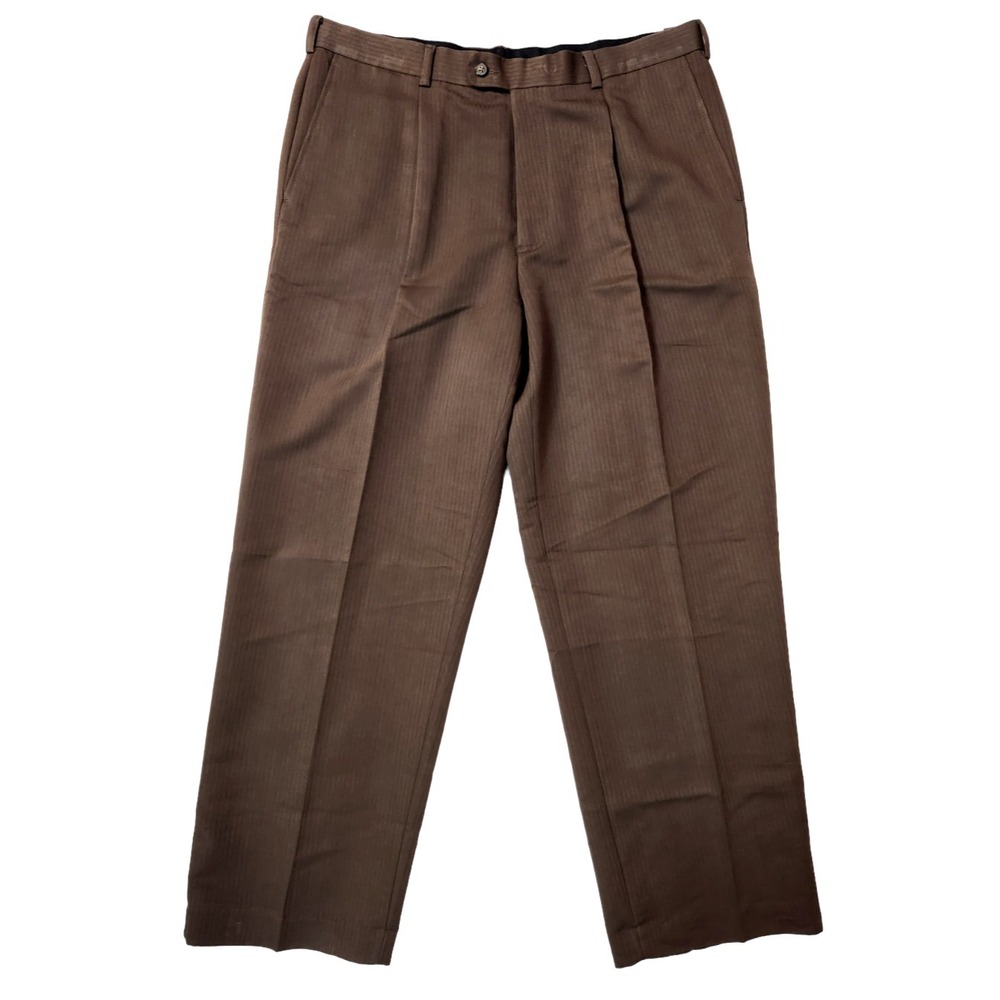 Cubavera Pleated Dress Pants Men's Size 38x30* Brown Rayon Blend Straight Leg
